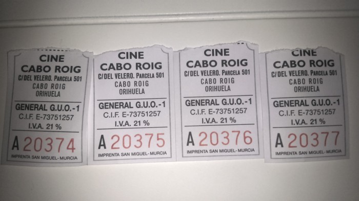 1 tickets del cine de verano en Cabo Roig